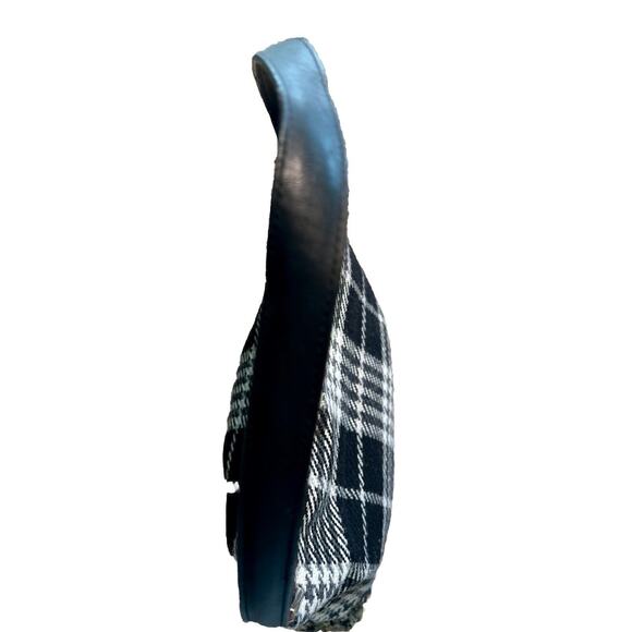 Eddie Bauer‎ Black & Off-White Plaid Wool Leather Soft Handbag Purse - Picture 9 of 11